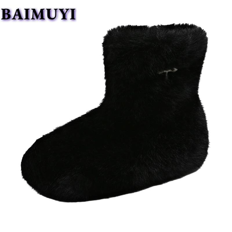 Winter Fur Flats Ankle Snow Boots Plush Warm Shoes Fashion 2025 Trend Designer New Walking Cozy Goth Chelsea Casual Botas Mujer