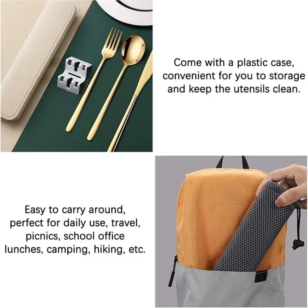 Silver/Gold Color Forks and Spoon Chopsticks Set Stainless Steel Travel Flatware  Picnic