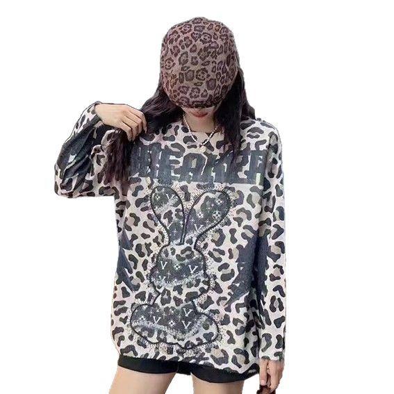 Women's Retro Heavy Work American Leopard Print Mid-Length Loose Sweater - Autumn New Style Long-Sleeve Casual Knit Top