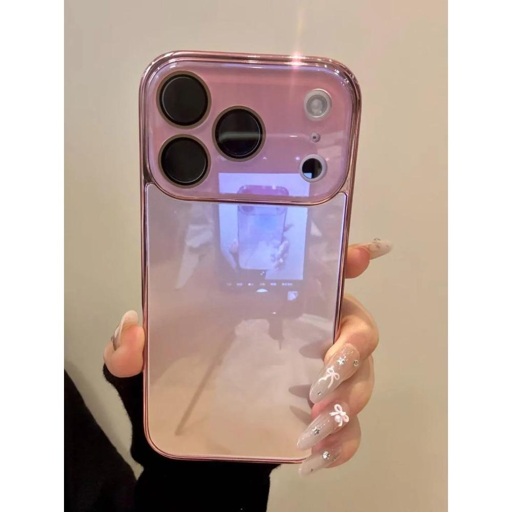 

Розкішний захисний чохол із загартованого скла для камери для iPhone 17 16 15 14 13 12 Pro Max, Позолочений бампер, Ударостійка жорстка задня кришка For iPhone 14 Pro рожевий