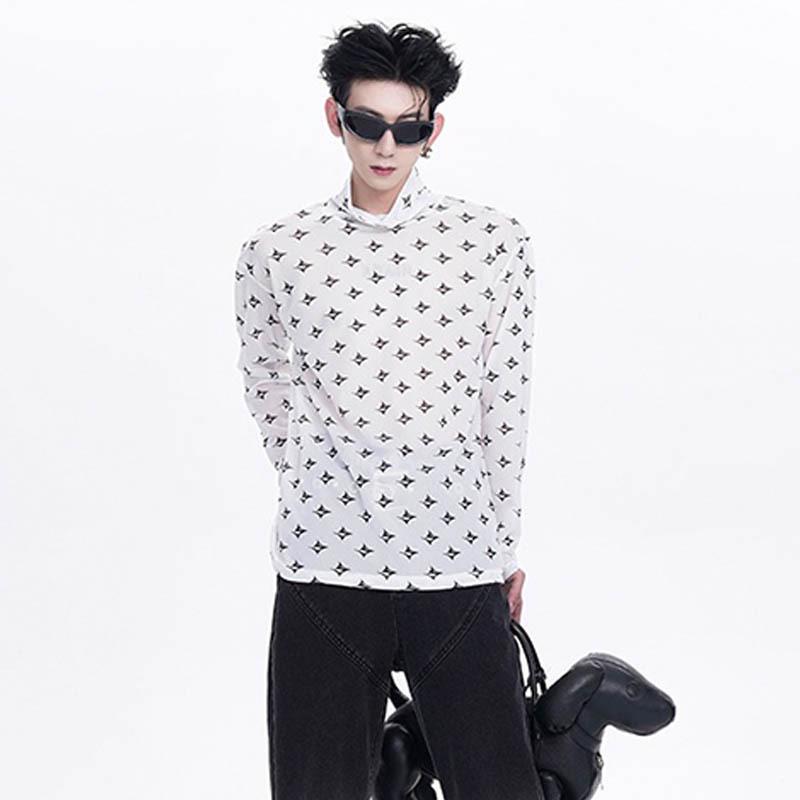 

Мужская футболка с высоким воротом и длинным рукавом из ледяного шелка: Стильный, Удобный и Модный для Ранней Осени. M белый