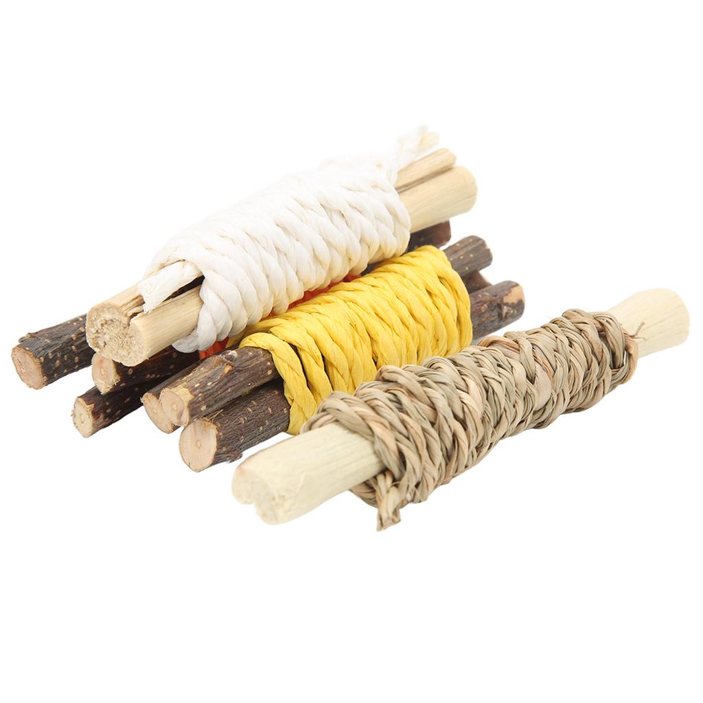 4pcs Hamster Teething Bars Edible Apple Sticks Sweet Bamboo Hamster Chew Toy with Rope