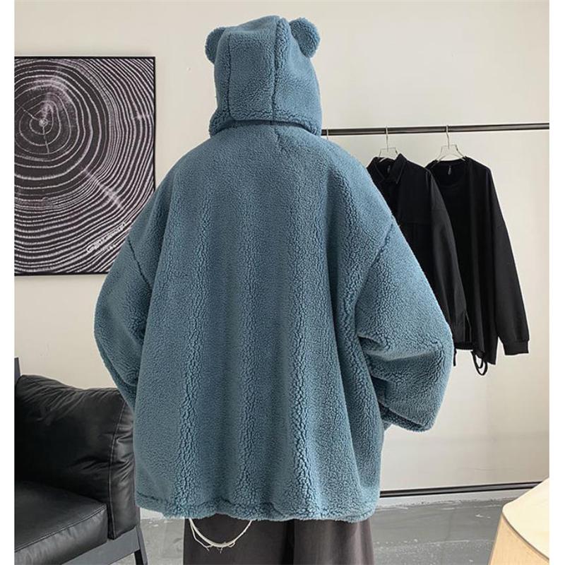 Men's Winter Thickened Plush Jacket Warm Hooded Top Windproof Warm Top Loose Coat