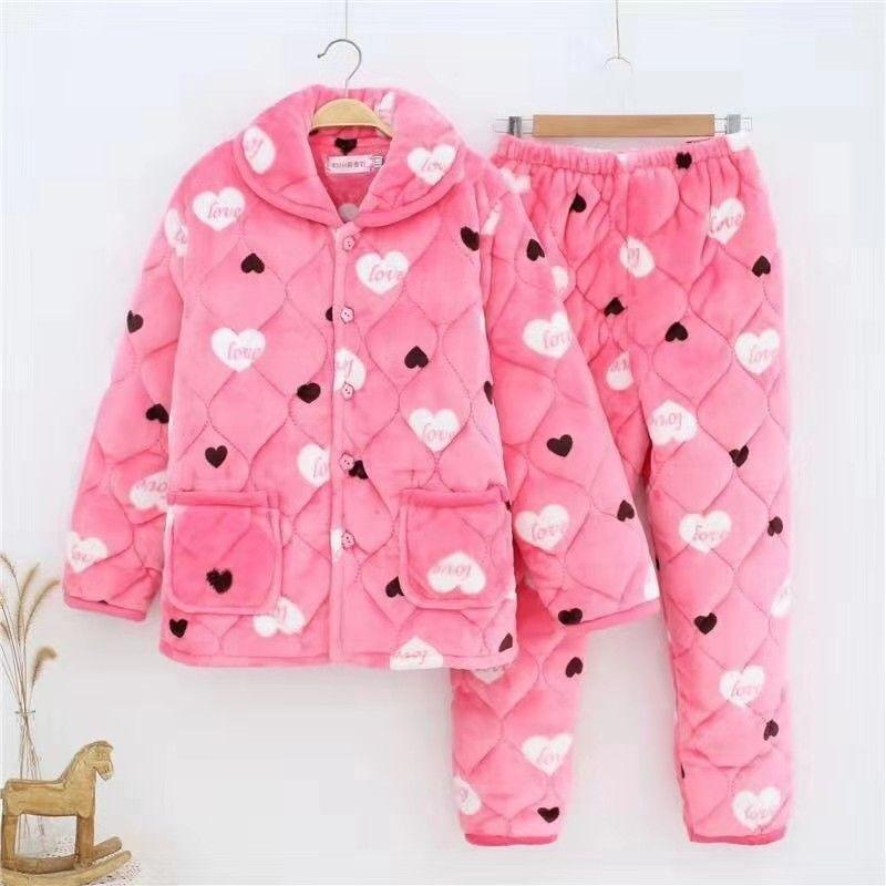 Women's winter pajamas three-layer thickened padded cotton to keep warm and fleece coral fleece padded jacket