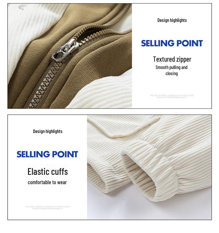 Japanese Trendy Corduroy Hooded Jacket with Fleece Lining: Autumn/Winter Hong Kong Style for Men