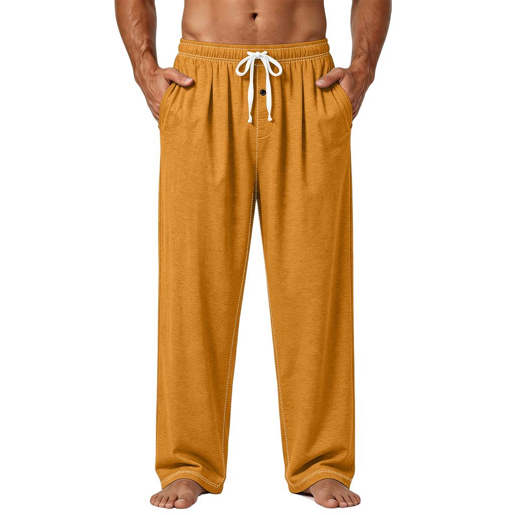 Men's Plain Knit Pocket Casual Pants Home Pajama Pants