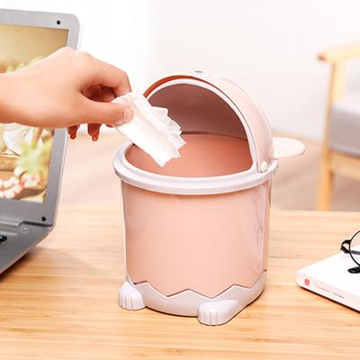 Waste Bin Multipurpose Space-Saving with Flip Lid Cartoon Large Capacity Storage Easy To Clean Tiny Desktop Garbage Basket Home Supplies