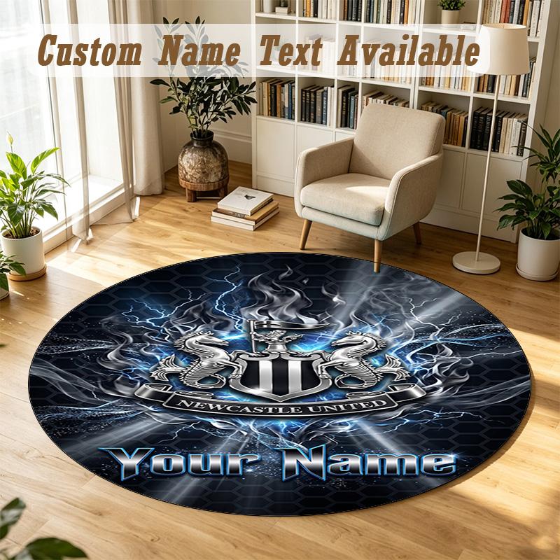 Round Rug Custom NameNewcastle United FC Pattern Non Slip Carpet Home Floor Decor