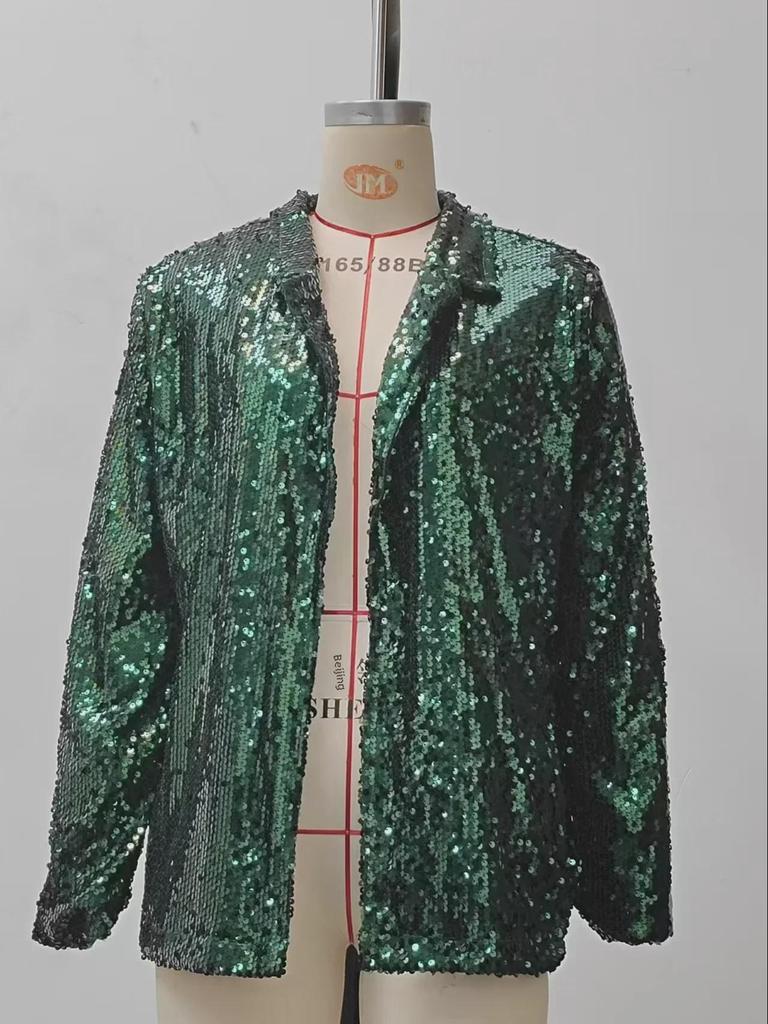 European & American Sequin Lapel Suit Jacket: Casual Long Sleeve Commuter Style