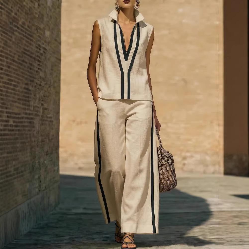 Set Canotta Senza Maniche Donna Colore a Contrasto Stile Europeo Lusso Leggero Estivo Trendy Elegante