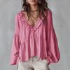 Women S Sweet Ruffled V Neck Puff Sleeve Loose Blouse For Spring Summer