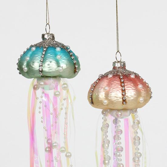 4Pcs Jellyfish Decoration Fine Workmanship Good-looking Long Lifespan Festive Stylish Increase Atmosphere Plastic Xmas Glass Pearl Jellyfish Pendant