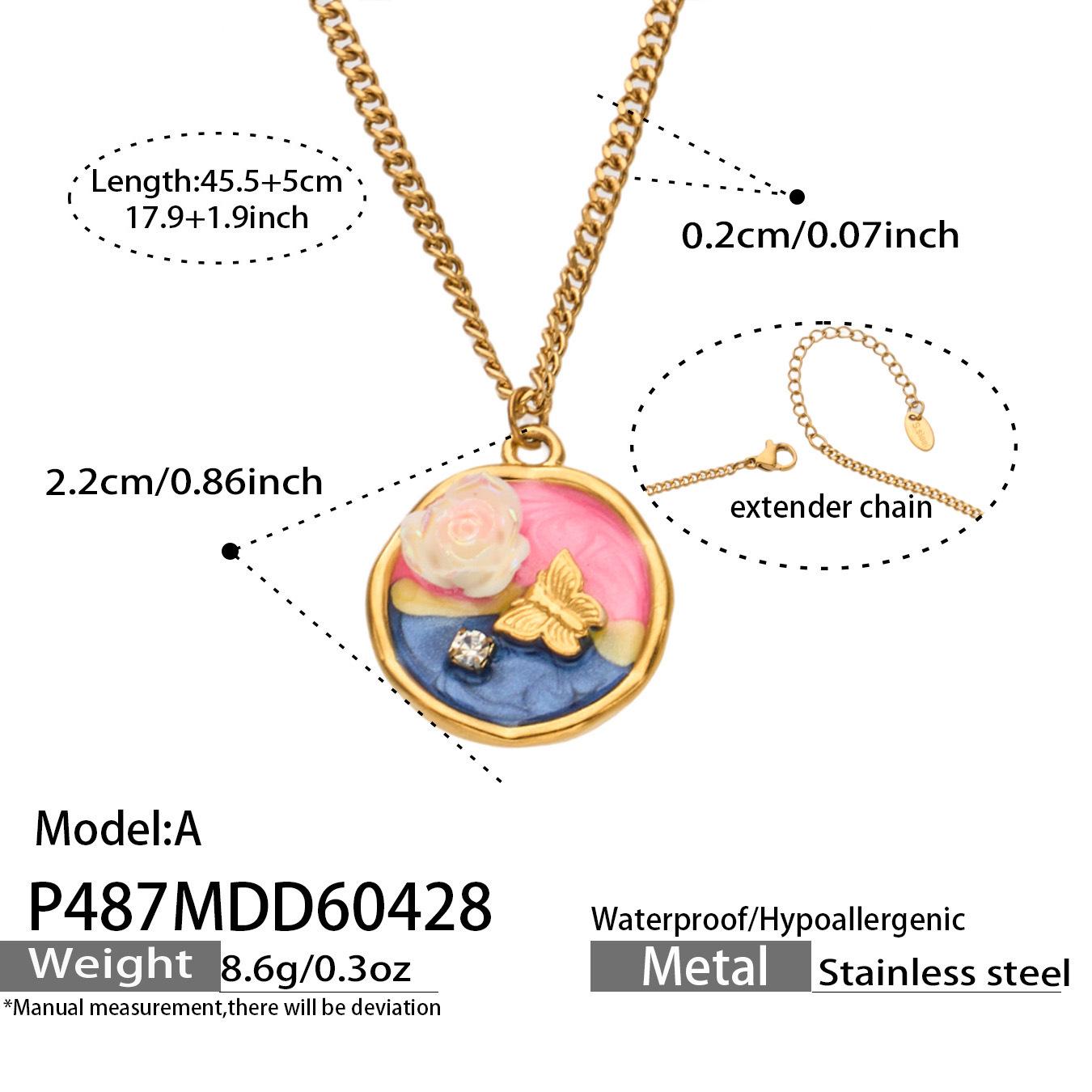 18K Gold Plated Stainless Steel Rose Pendant Necklace
