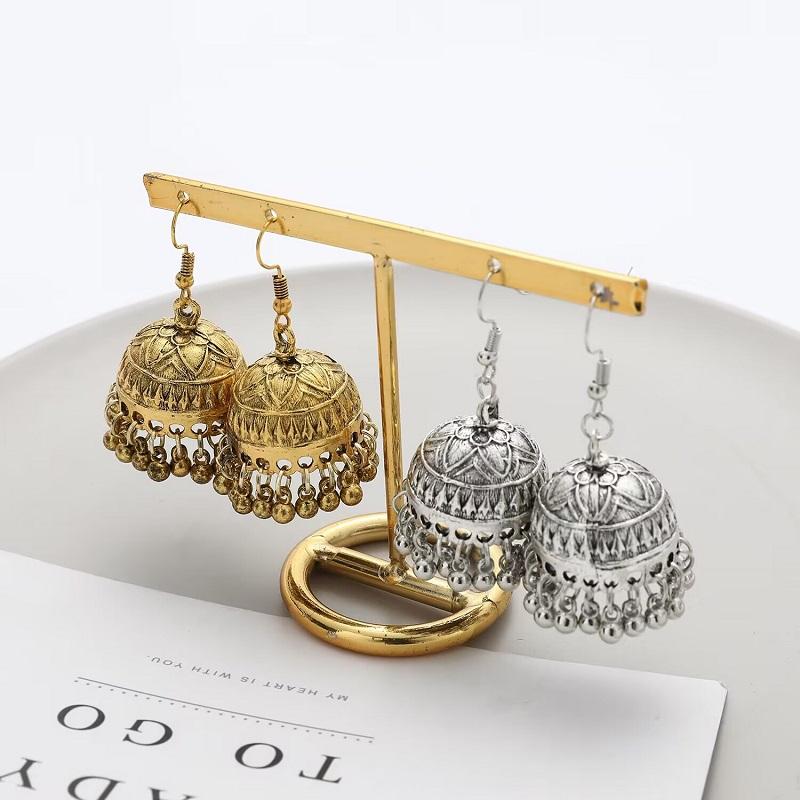 Boho Afghan Ethnic Drop Earrings For Women Pendient Gold Color Gyspy Silver Color Bell Ladies Indian Earring