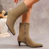 Suede Block Heel High Heels Small Booties Women Autumn Winter Small Square Toe Middle Heel Side Zipper Versatile Skinny Boots