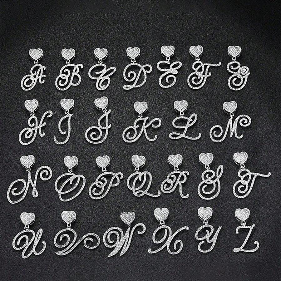 26 English Alphabet Full Diamond Heart Pendant & 13MM Cuban Anklet - Creative Hip-Hop Rapper Jewelry