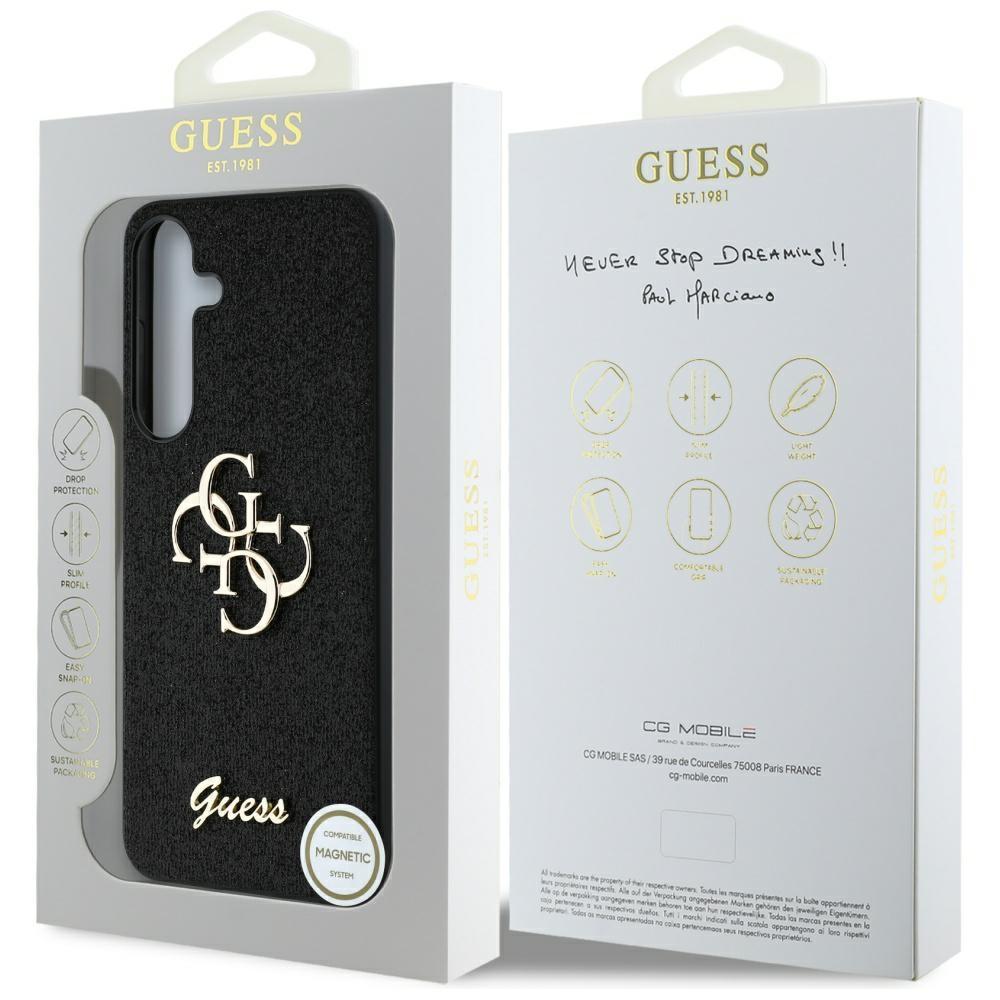 Guess Fixed Glitter Big 4G Metal Case for Samsung Galaxy S25 Black