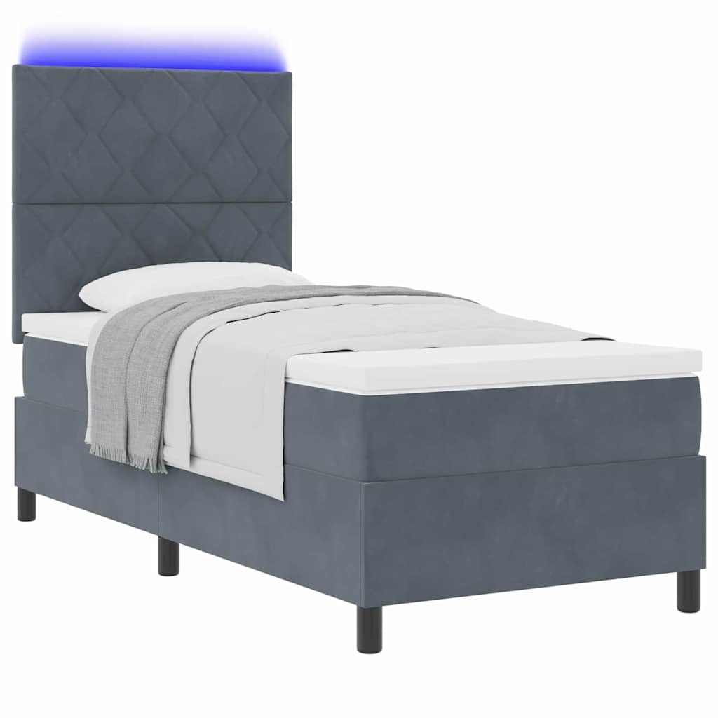 LED Boxspring Bed with Headboard Dark Grey 100 X 200 Cm Velvet