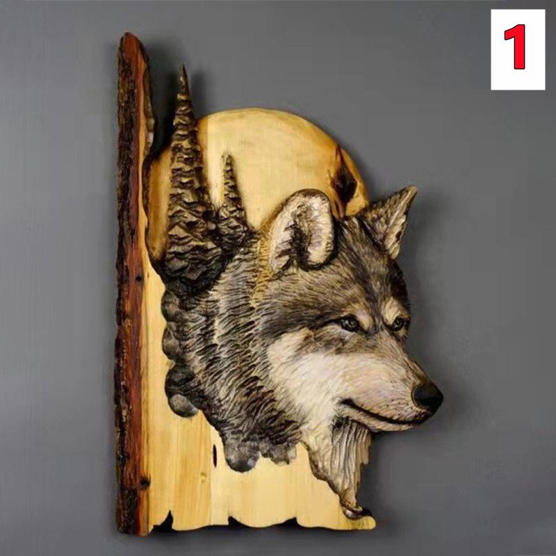 New Flat Animal Handcraft Wall Hanging Sculpture Wooden Raccoon Bear Deer Wolf Fox Hand Painted Decoration for Home Living Room