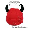 Personality With Devil Horns Winter Knitted Beanie Warm Pin Decoration Distressed Skull Cap Solid Color Funny Dome Hat Unisex