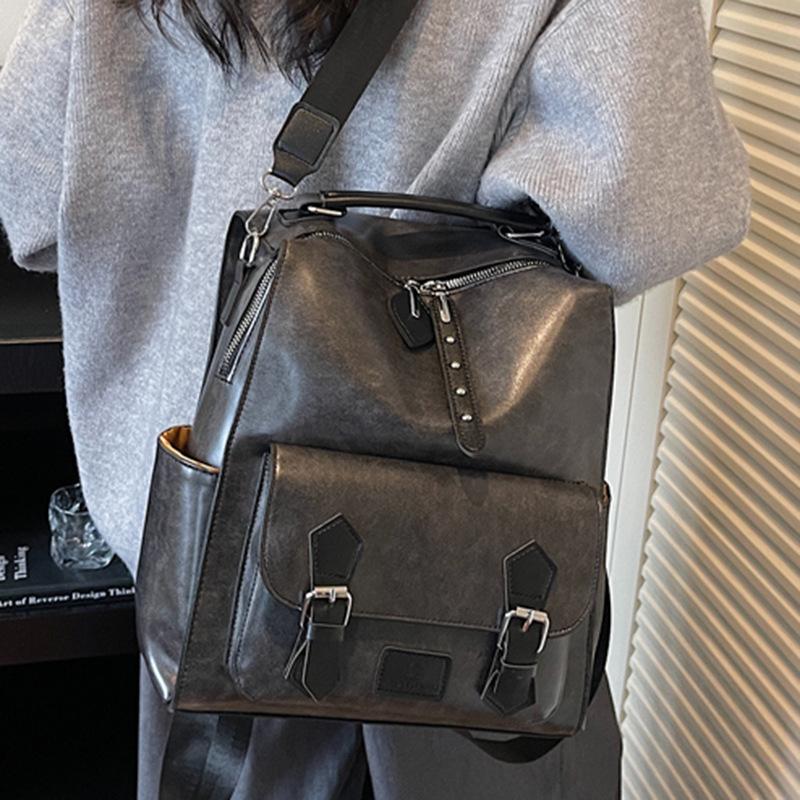 High-value backpack bag women's new retro British simple college student schoolbag large-capacity travel backpack