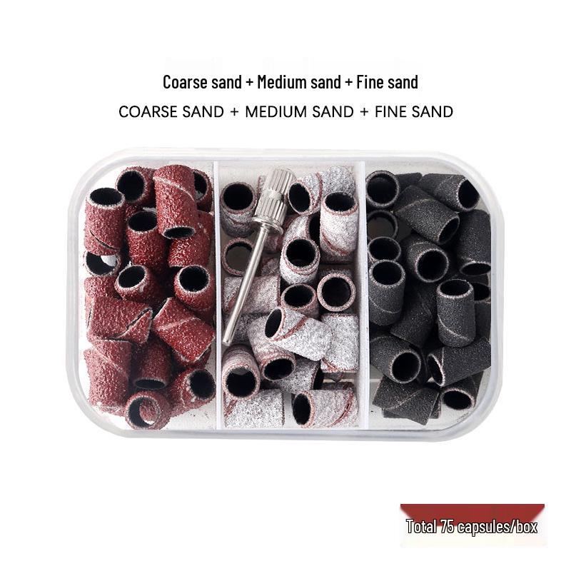 

Tri-Color Nail Grinding Tool Set: Electric Grinder with Sand Rings in Black, White, and Multi-Color. Includes Bearing and Boxed Packaging.