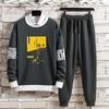 Danmo Spring Autumn Men's Sets Hip Hop Long Sleeve Print T Shirts+Solid Jogger Casual Pants Fashion 2 Sets Men Clothing Sets