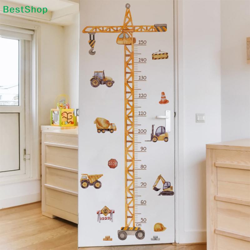 Crane & Trucks Height Chart Wall Sticker - Removable Vinyl Growth Decal for Toddler Room Decor