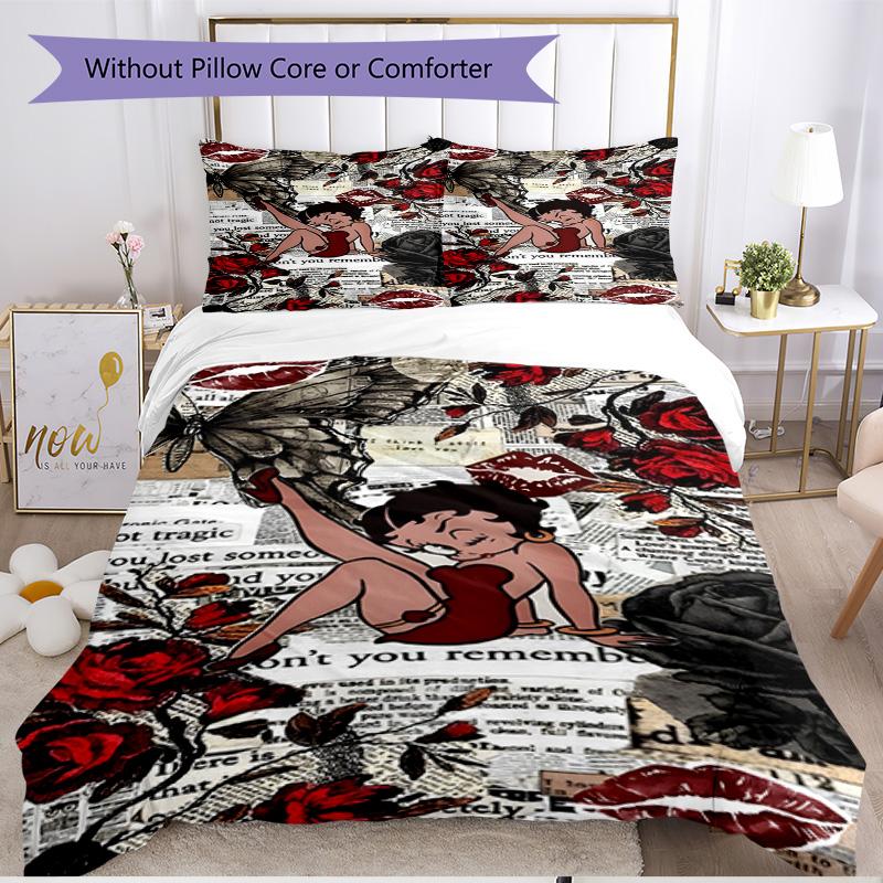 3pcs Duvet Cover Set (1*Duvet Cover + 2*Pillowcase, Without Core), Sexy Doll Print Soft All‑Season Bedding Set, Home Bedroom Decor Gift