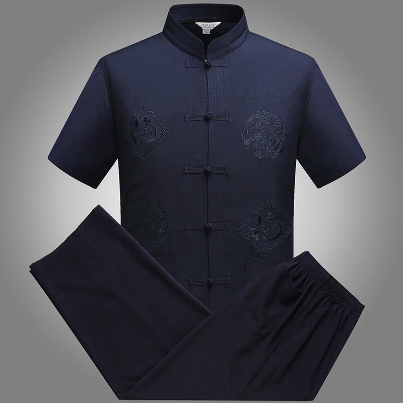 Men's Ethnic Tang Suit: Summer Stand-up Collar Short-Sleeve Hanfu Set for Middle-Aged & Elderly