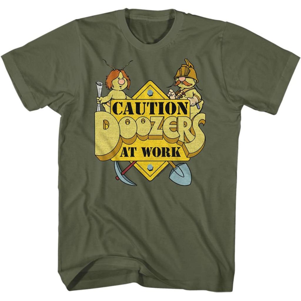 Fraggle Rock Caution Doozers Military Green Adult T-Shirt