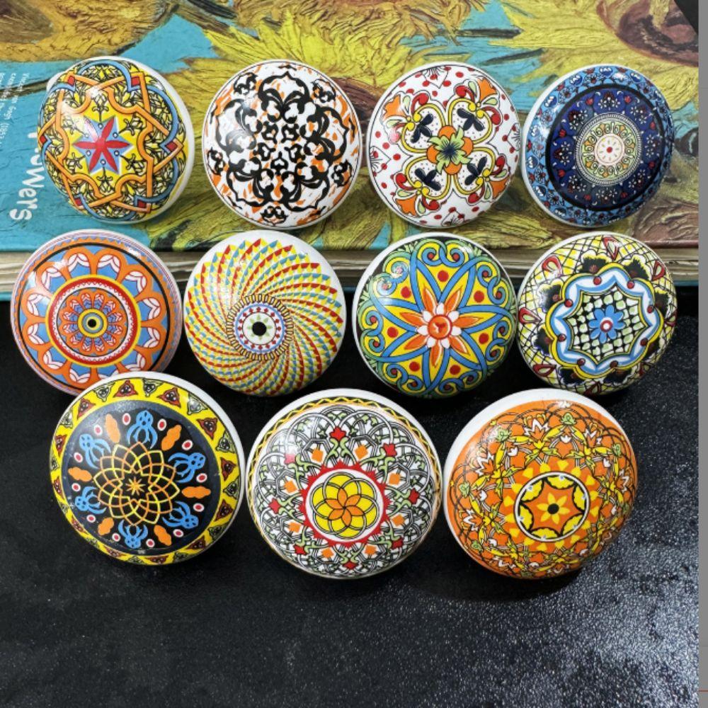 Circular Shape Single-Hole Pull Handle Ceramic Material Bohemian Furniture Handle Cabinets