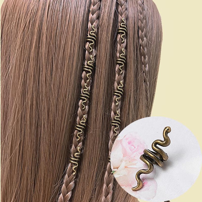 10pcs Alloy Snake Dreadlock Decor Hair Ring Hair Accessories Hair Braid Rings Clips Dread Locks Hair Braiding Metal Decoration