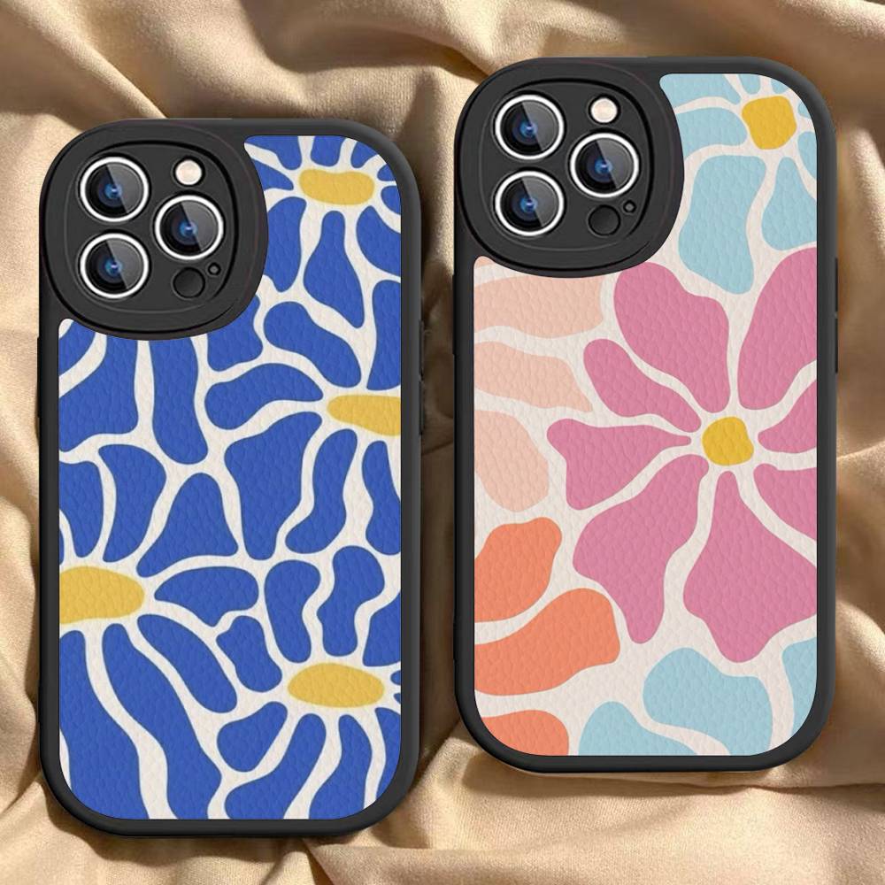 Flower Abstract Market Phone Case For IPhone 16 15 14 13 12 11 Pro Max Plus Leather Cover