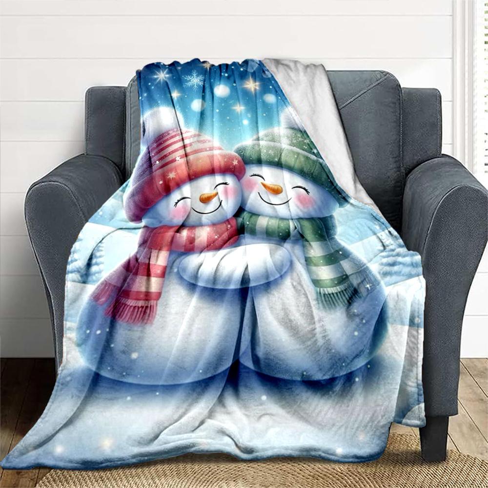 1pc Snowmen Winter Flannel Blanket, Comfortable and Warm Blanket, for Camping Sofa Bed and Couch Office009