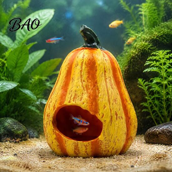 Terrarium Pumpkin Decor Aquarium Hideout, Halloween Fish Tank Decoration, Resin Jack-O-Lantern Decorations Hide Cave for Betta Shrimp Shelter