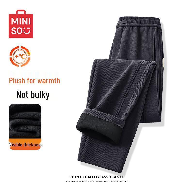 MINISO Men's Autumn/Winter Plush-Lined Casual Curved Pants