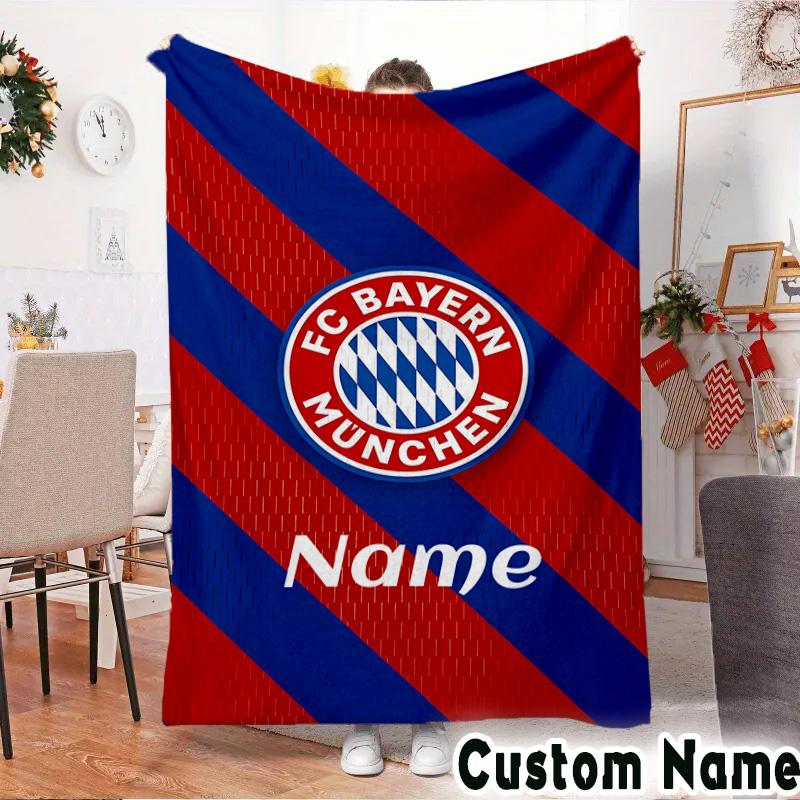 Custom Name Bayern Munich Crest Throws Blanket Flannel Blankets for Couch Bed Gifts for Men Women Picnic Blanket Christmas Fan Gifts
