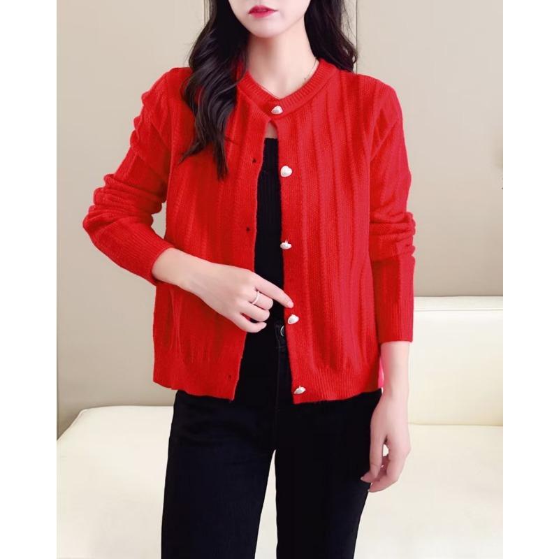 

Autumn and winter loose short fashion sweater jacket mother outer top crew neck knitted cardigan women One size