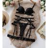 Womens Sexy Lingerie Set With Metal Chain Push Up Bra 3-Piece Intimate Apparel Black White Red S M L