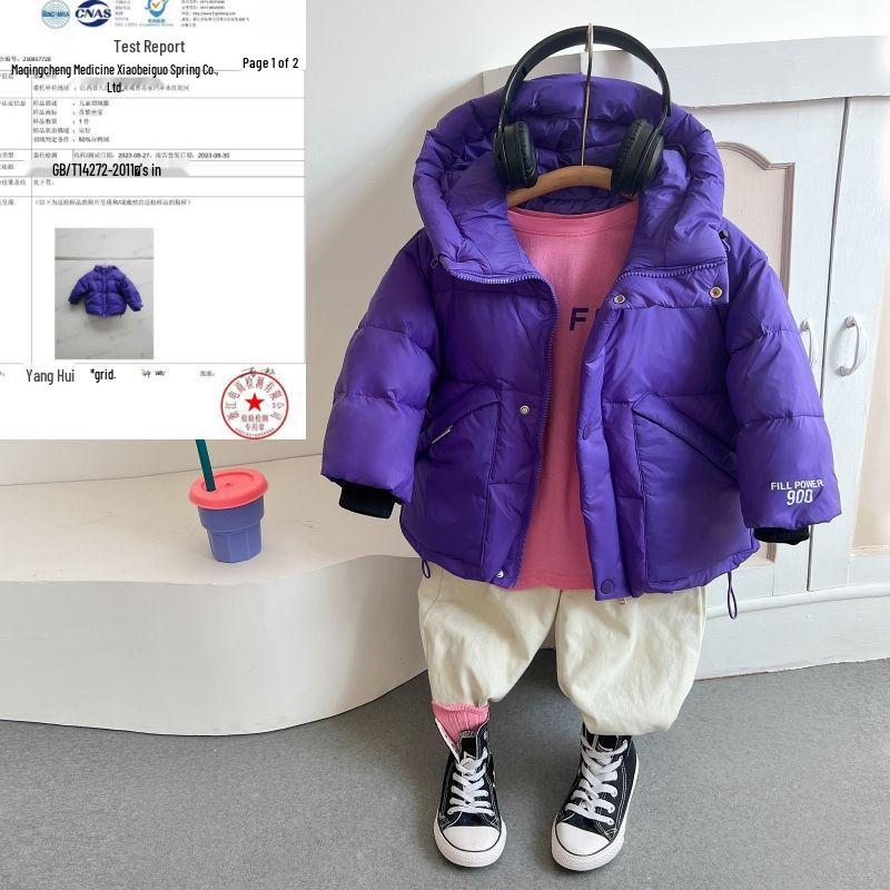 

Kids Short Thickened Winter Down Jacket - Boys & Girls White Duck Down Coat 90-100 темно-фіолетовий колір