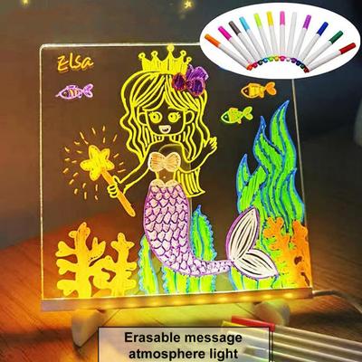 LED Note Board with Stand Color Pens Clear Acrylic Dry Erase Board Erasable Glow Memo LED Letter Message Board for Kids