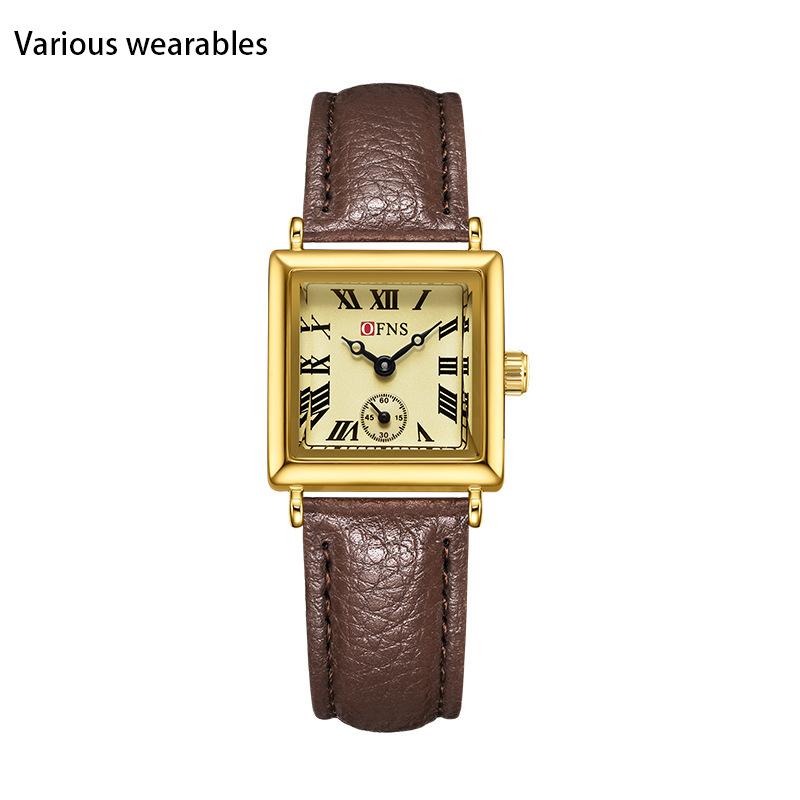 Quarzuhr Zweieinhalbzeigeranzeige Einfache Nischenuhr Quadratische römische Skala Quarz Damenuhr