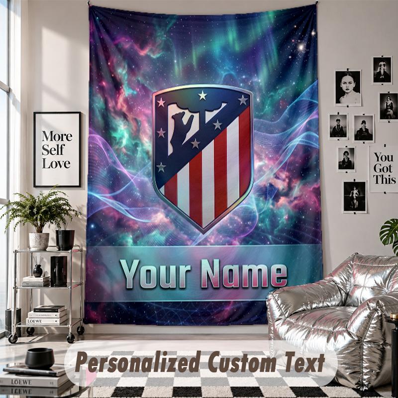 Custom Tapestry Wall Hanging, Atletico Madrid Personalized Name Text Home Wall Decor