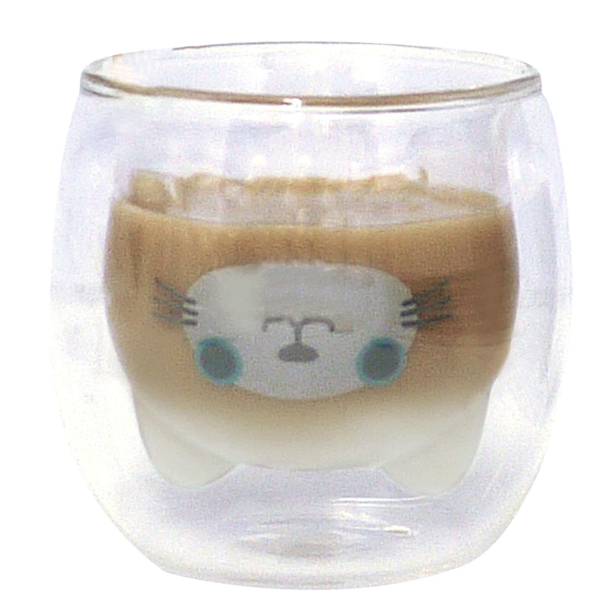 glass keeps drinks hot or cute animal design with cat Siamese cat 260ml Double-walled, heat-resistant cup, cold, ears, design,