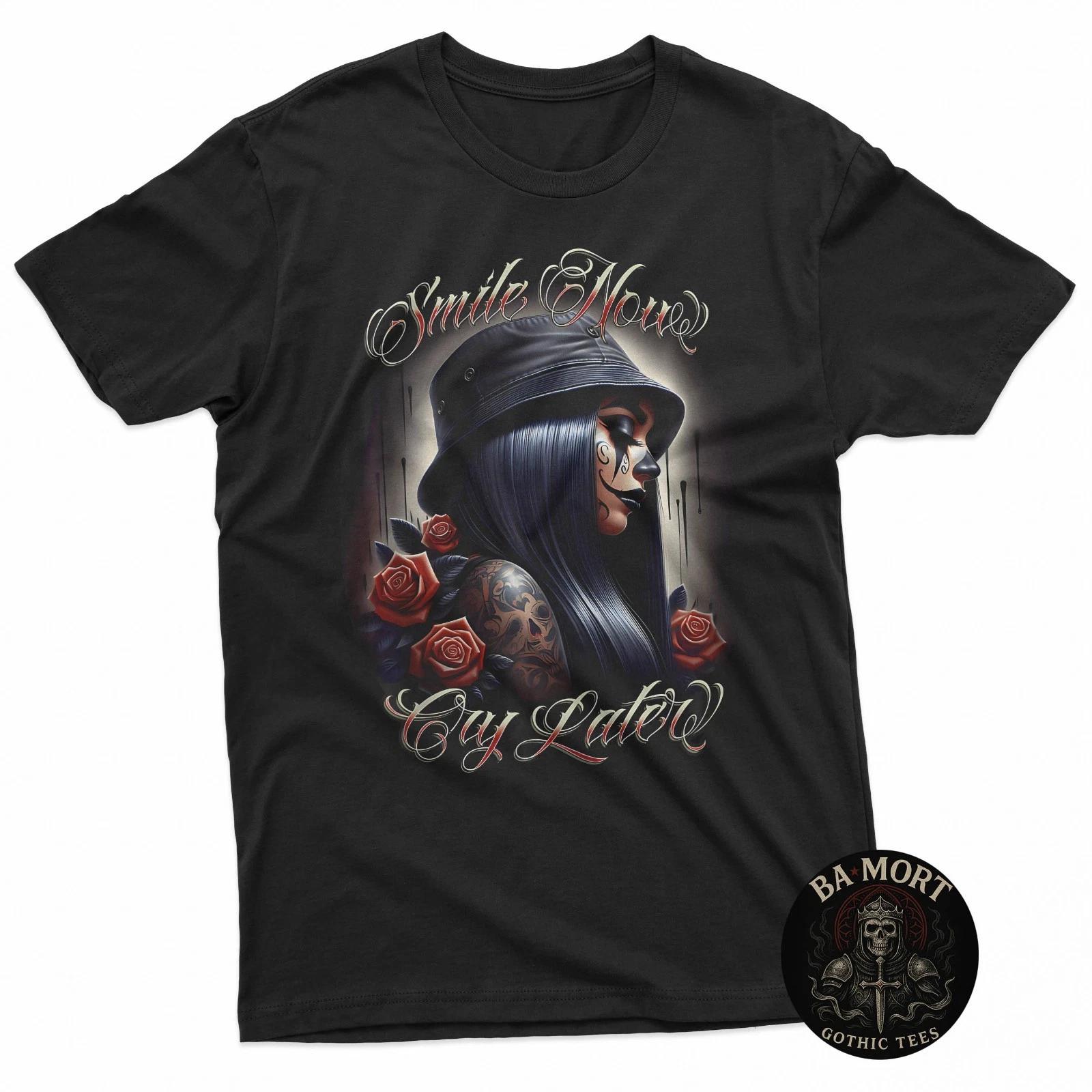 Smile Now Cry Later Chicana Payasa Tattoo Chicano Artwork T-Shirt XXL