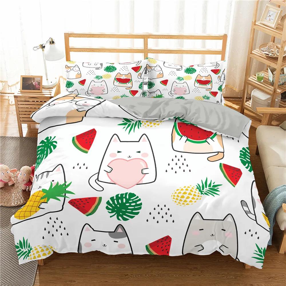 

Charming Pet Cats Bed Linen Collection Cartoon Kitten Printed Design Bedspread Cover Pillowcase for Girl Single Size Full King Size Full Size Size 135x200cm 2pcs