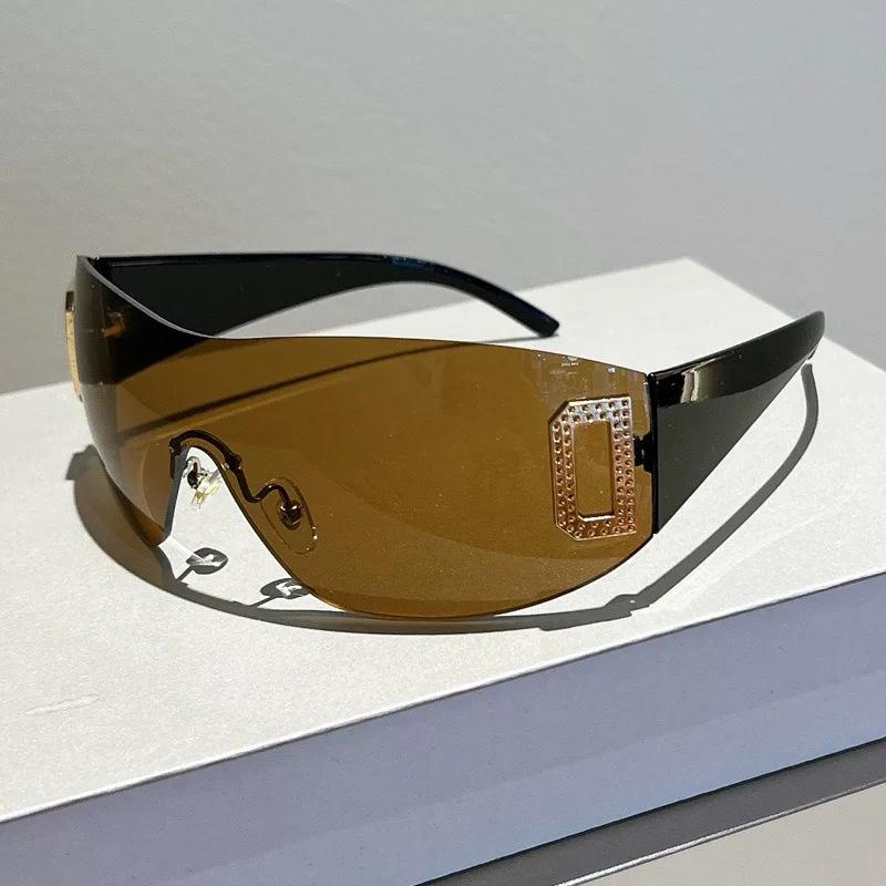 Y2K Rimless Punk Monolithic Sunglasses Women Goggle New Luxury Brand Shades Suns Glasses Female Five Star Wrap Around Eyewear