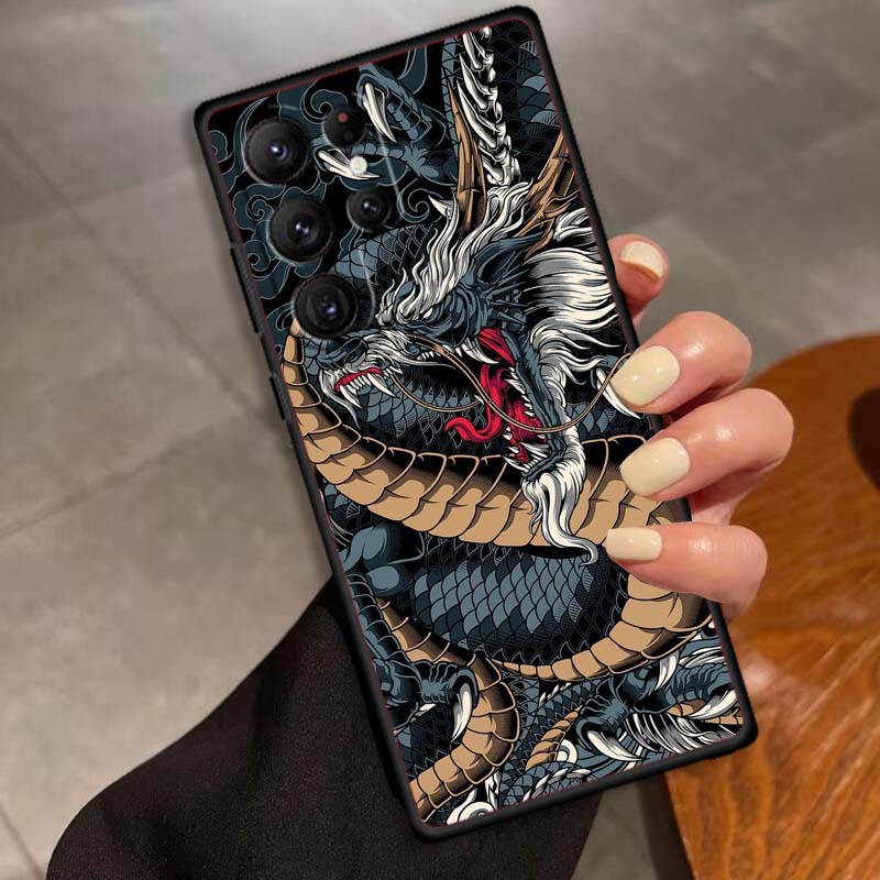 Fashion Dragon Illustration For Samsung Galaxy S26 S25 S24 S23 S22 S21 S20 Ultra Plus FE 5G Black Soft TPU Phone Case