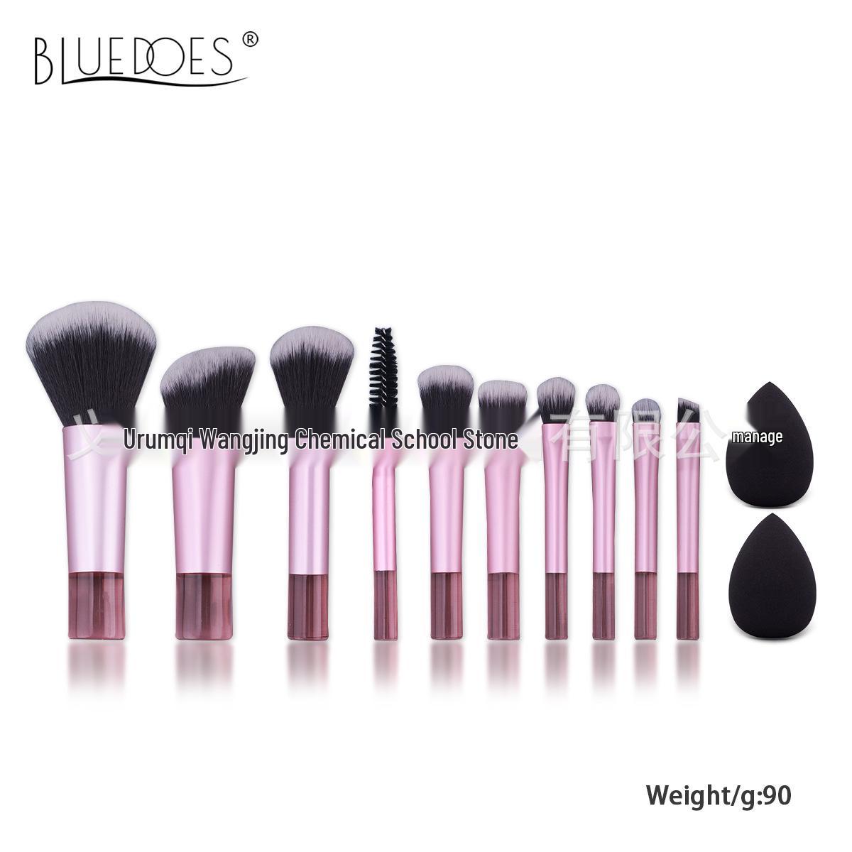 

Набор мини-кистей для макияжа из 10 штук с мягкой кистью для румян, пуховкой, спонжем и сумкой